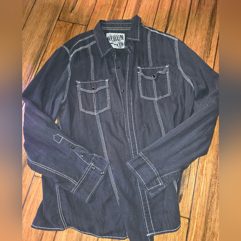 Mens Rerun Xl Black Dress Shirt. Xl